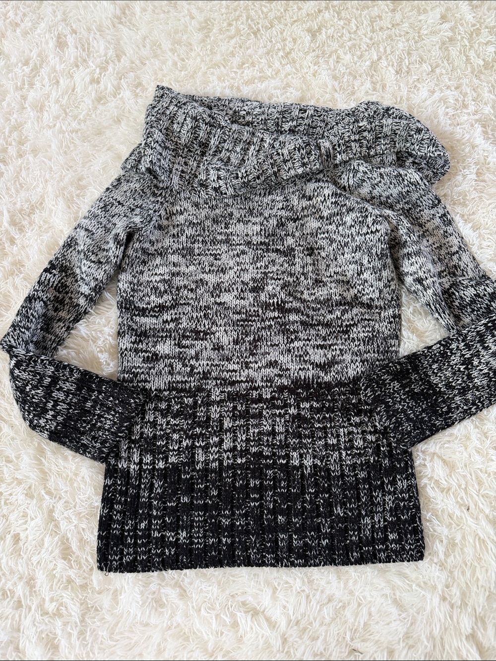 White House/Black Market Marled Black and White Off-Shoulder Sweater